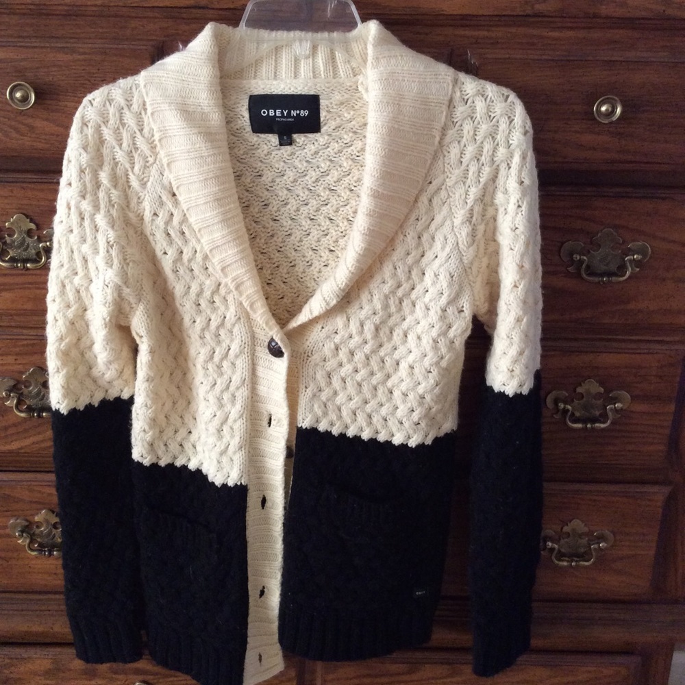 Obey Cream and Black Women's Cardigan